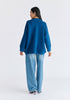 Low Cut Polo Collar Ribbed Jumper in Denim Blue Back