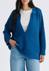 Low Cut Polo Collar Ribbed Jumper in Denim Blue Closeup