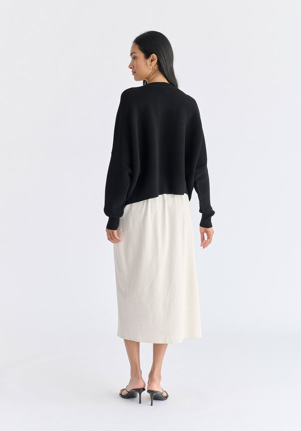 Cropped Ribbed Jumper in Black Back