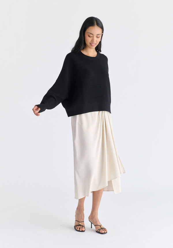 Cropped Ribbed Jumper in Black Side