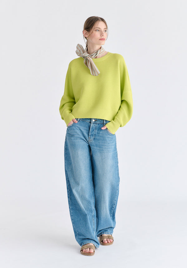 Cropped Ribbed Jumper in Lime Front