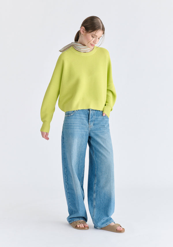 Cropped Ribbed Jumper in Lime Front