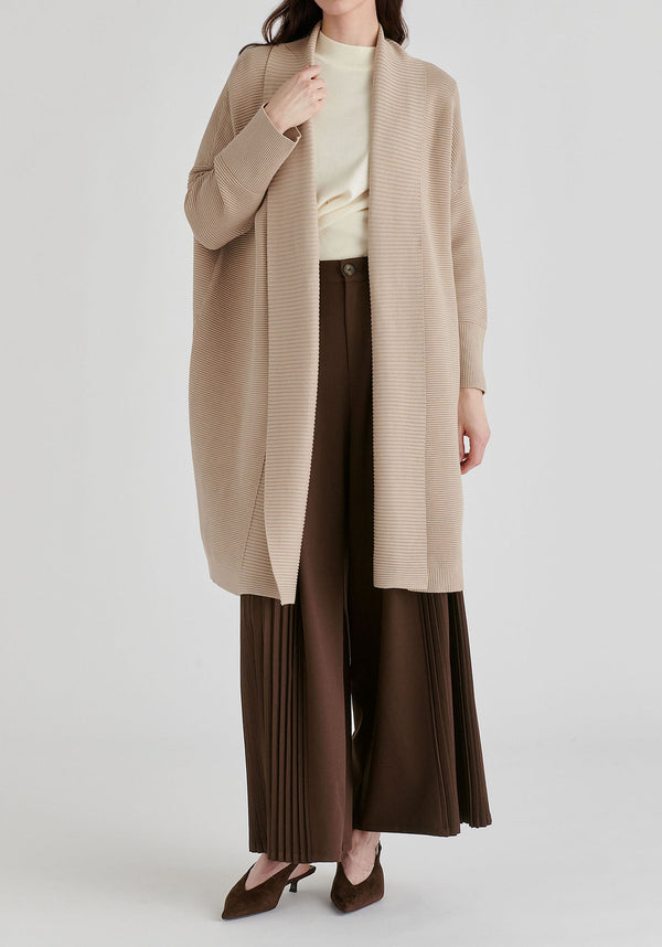 Draped Collar Ribbed Cardigan
