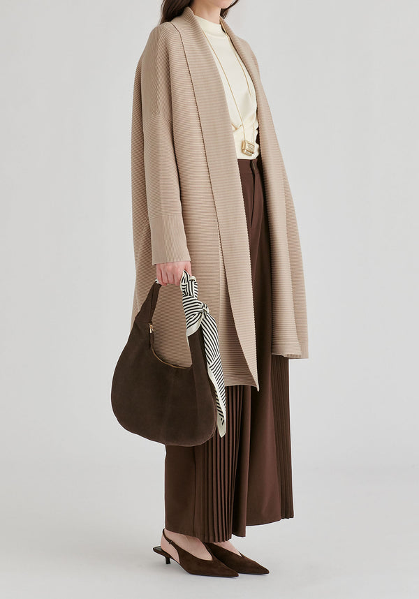 Draped Collar Ribbed Cardigan