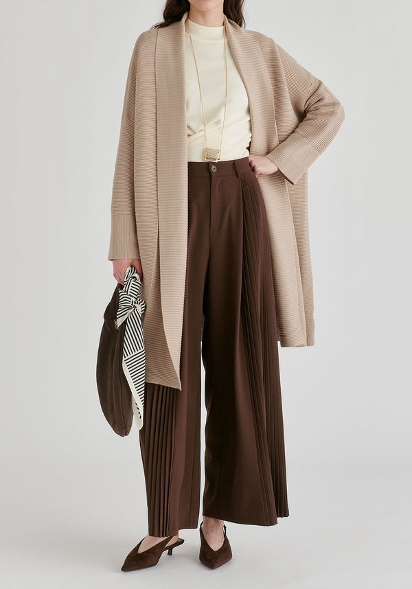 Draped Collar Ribbed Cardigan