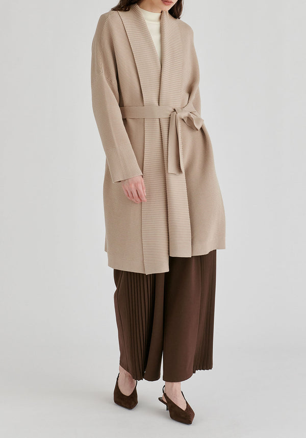 Draped Collar Ribbed Cardigan