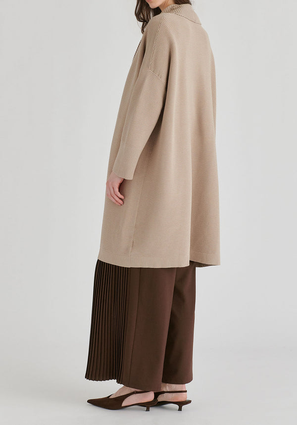 Draped Collar Ribbed Cardigan
