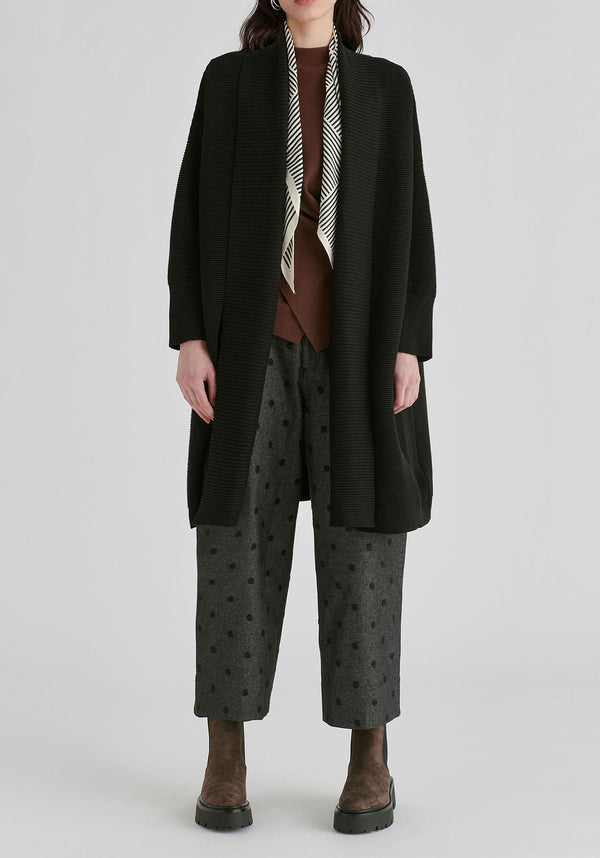 Draped Collar Ribbed Cardigan