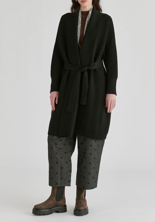 Draped Collar Ribbed Cardigan