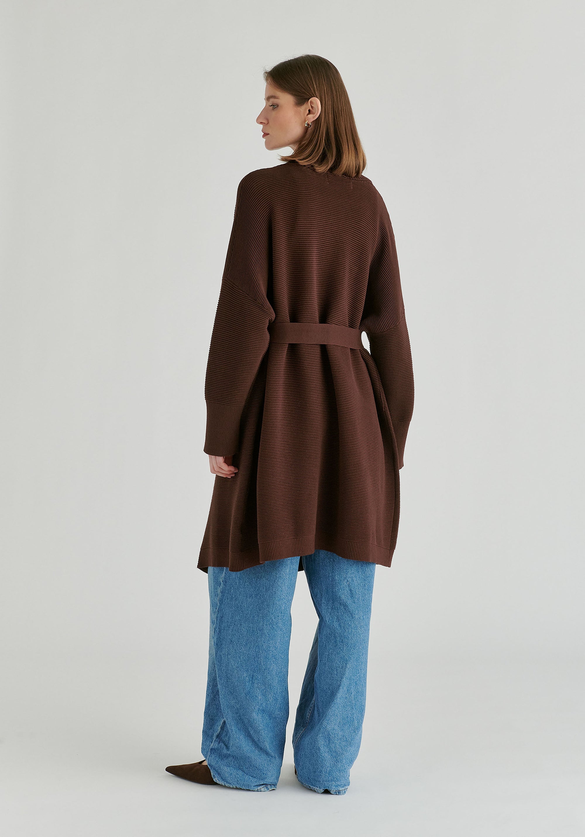 Draped Collar Ribbed Cardigan