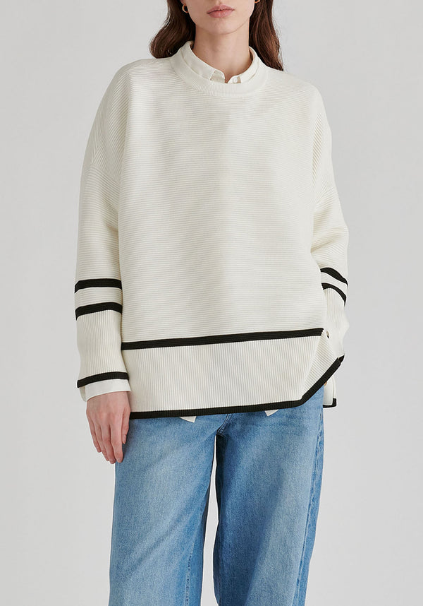 Striped Details Ribbed Jumper with Side Buttons