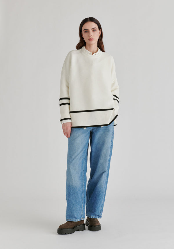 Striped Details Ribbed Jumper with Side Buttons