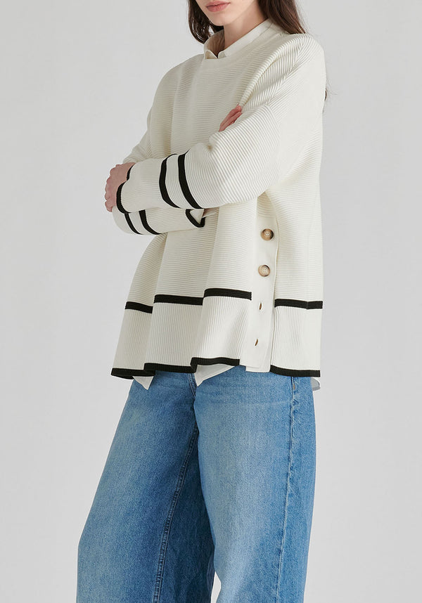Striped Details Ribbed Jumper with Side Buttons