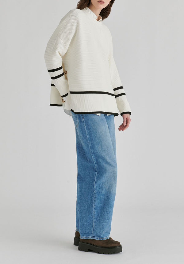 Striped Details Ribbed Jumper with Side Buttons