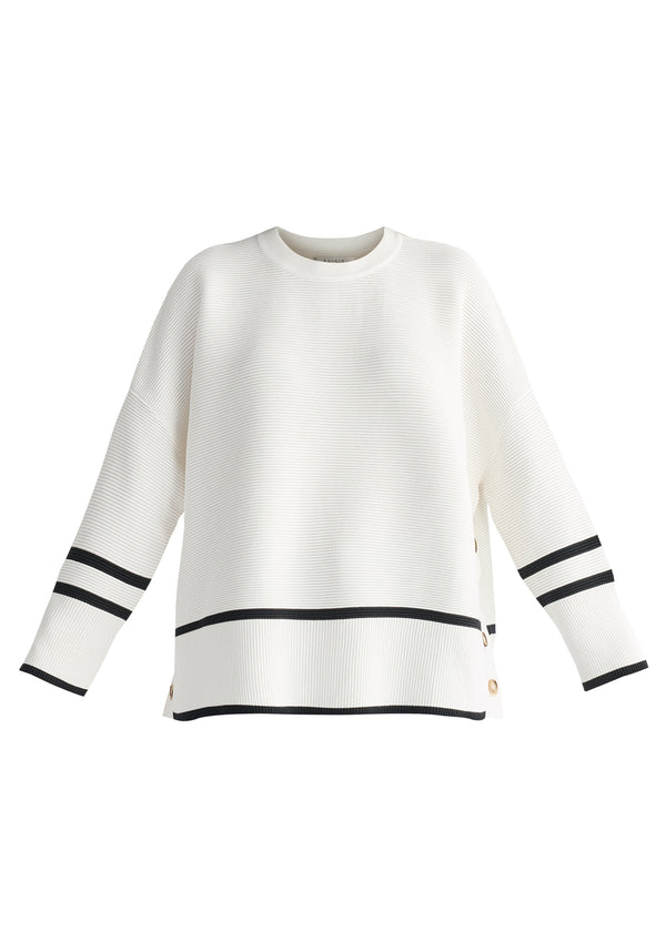 Striped Details Ribbed Jumper with Side Buttons