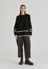 Striped Details Ribbed Jumper with Side Buttons