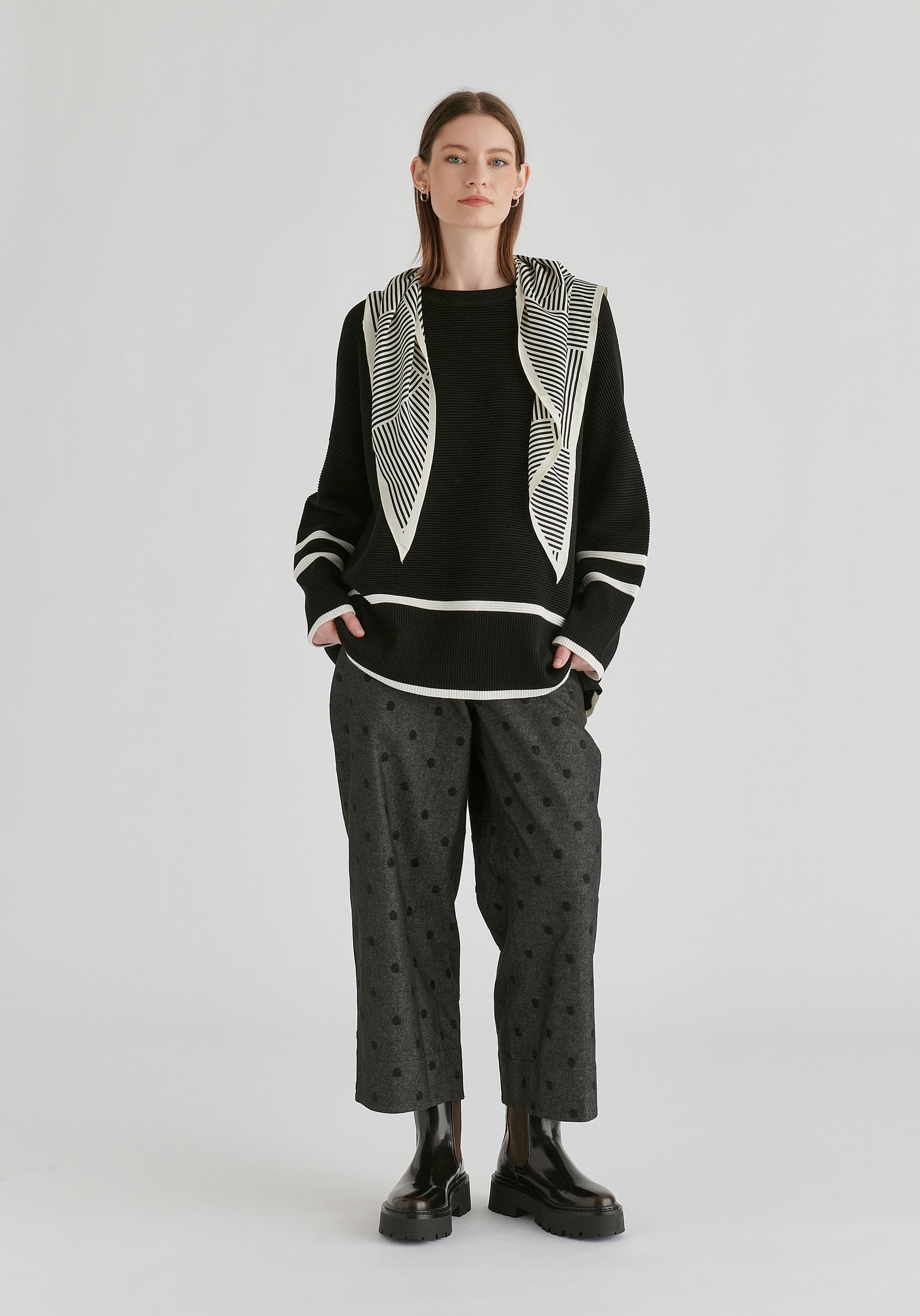 Striped Details Ribbed Jumper with Side Buttons