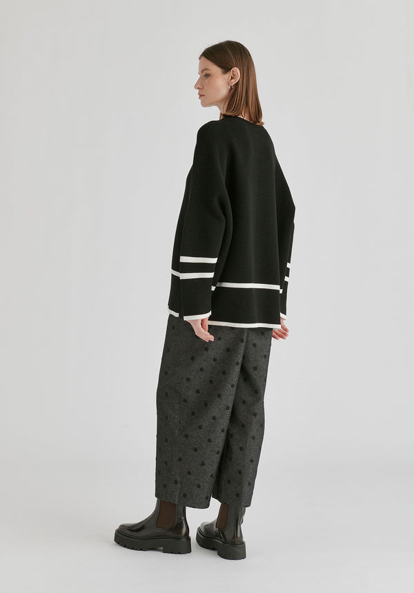 Striped Details Ribbed Jumper with Side Buttons