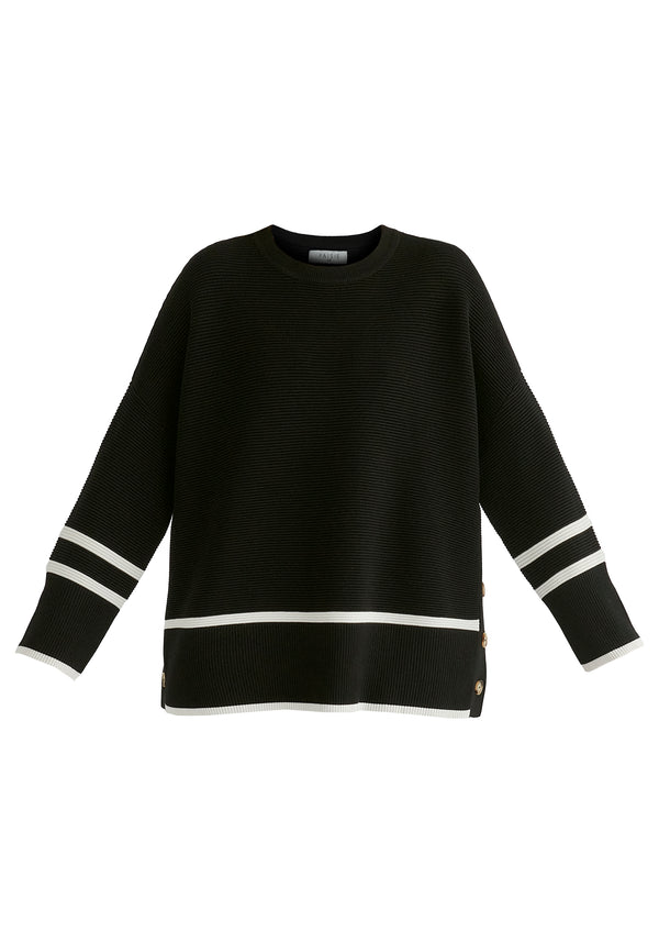 Striped Details Ribbed Jumper with Side Buttons
