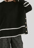 Striped Details Ribbed Jumper with Side Buttons