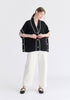 Button Details Kimono Ribbed Cardigan in Black Front