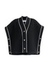 Button Details Kimono Ribbed Cardigan in Black Cutout