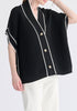 Button Details Kimono Ribbed Cardigan in Black Closeup
