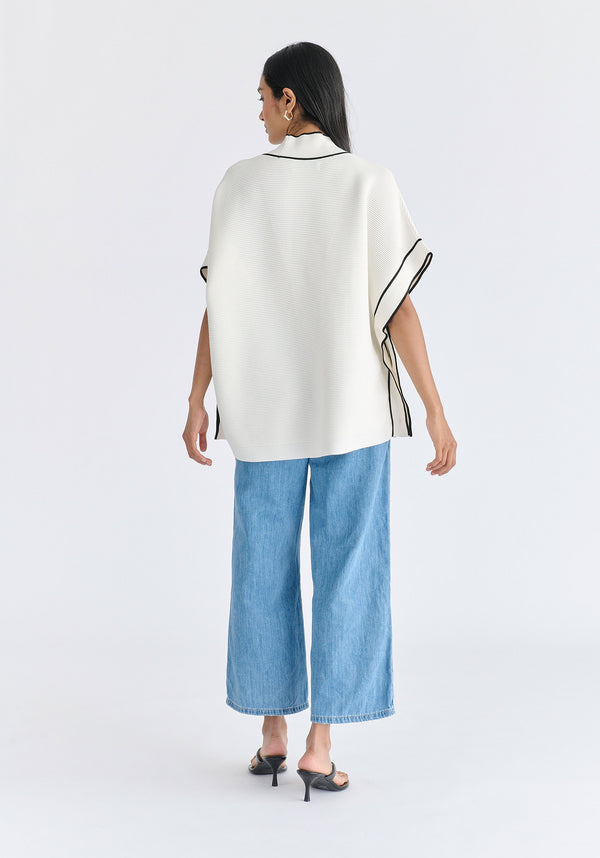 Button Details Kimono Ribbed Cardigan in White Back