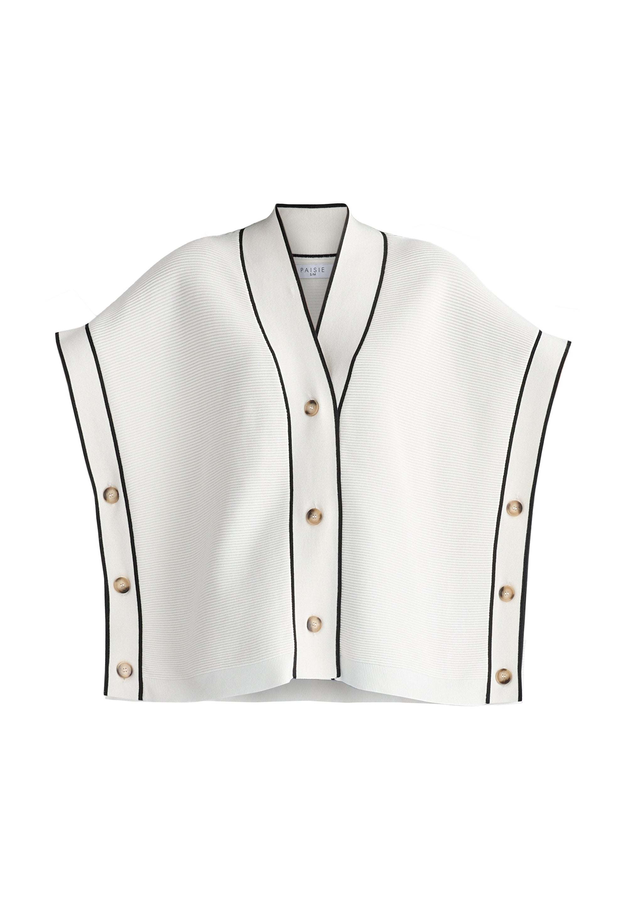 Button Details Kimono Ribbed Cardigan in White Cutout