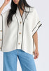 Button Details Kimono Ribbed Cardigan in White Closeup