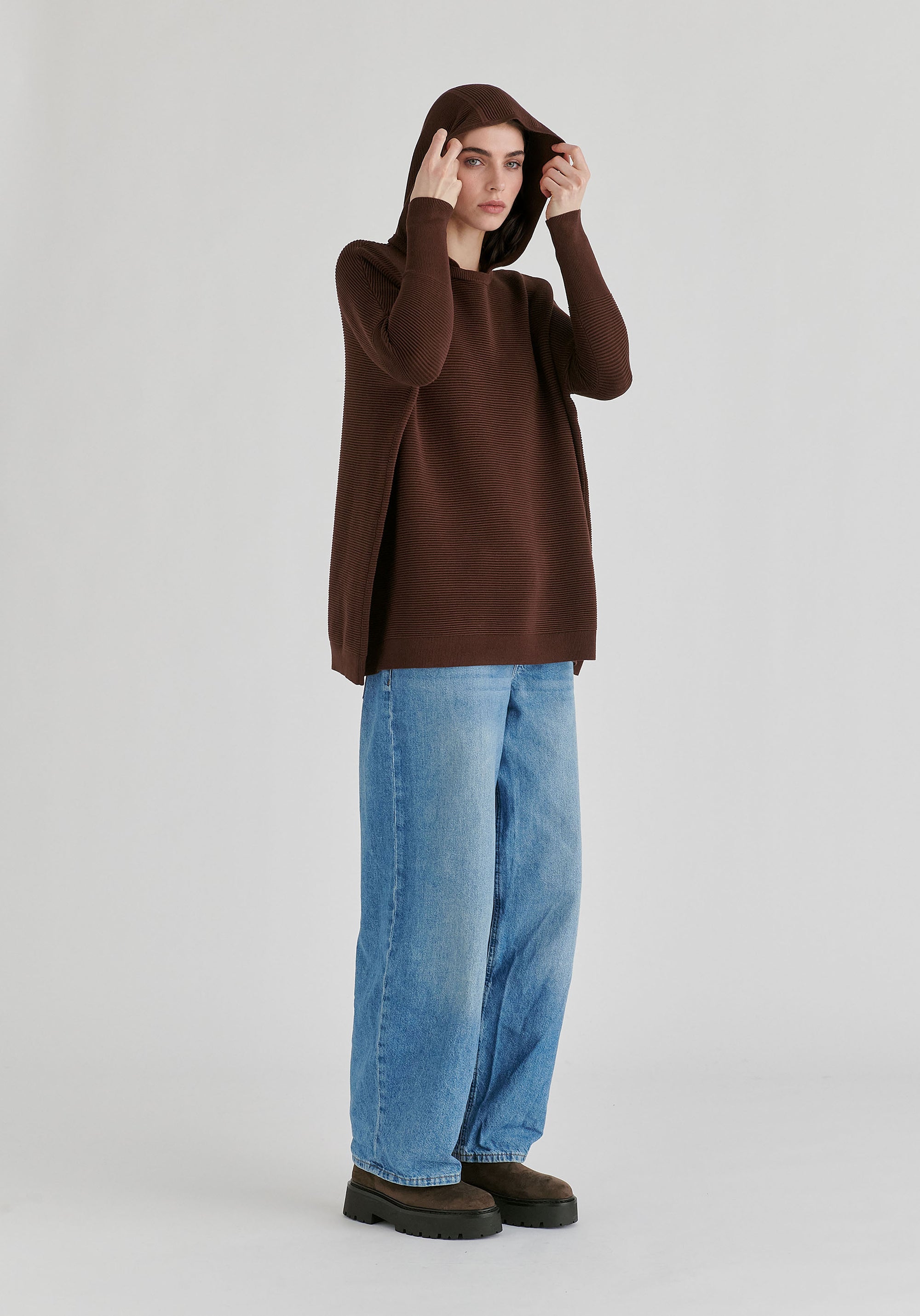 Hooded Ribbed Jumper