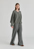 Ribbed Batwing Cardigan with Crew Neck and Button Front
