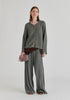 Ribbed Batwing Cardigan with Crew Neck and Button Front
