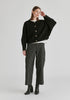 Ribbed Batwing Cardigan with Crew Neck and Button Front