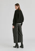 Ribbed Batwing Cardigan with Crew Neck and Button Front