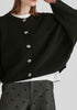 Ribbed Batwing Cardigan with Crew Neck and Button Front