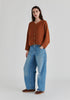 Ribbed Batwing Cardigan with Crew Neck and Button Front