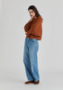 Ribbed Batwing Cardigan with Crew Neck and Button Front