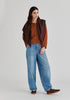 Ribbed Batwing Cardigan with Crew Neck and Button Front