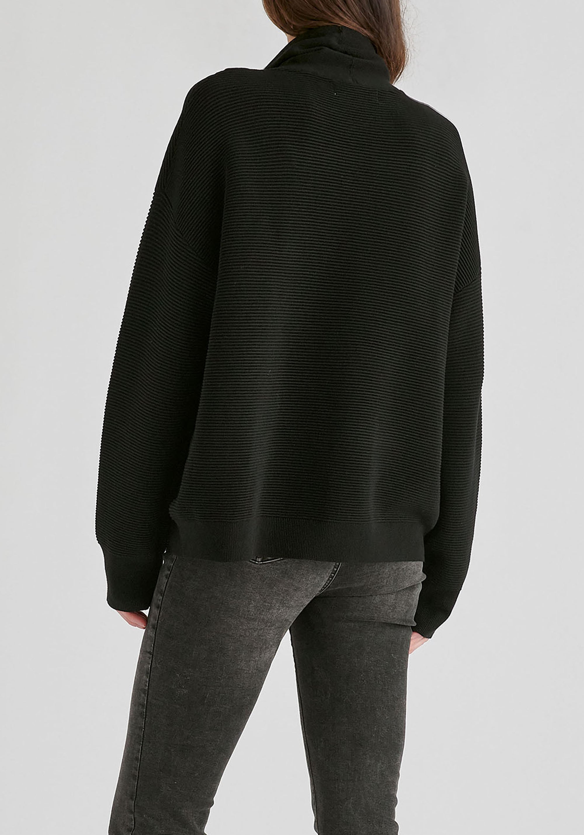 Ribbed Jumper with Attached Scarf Tie