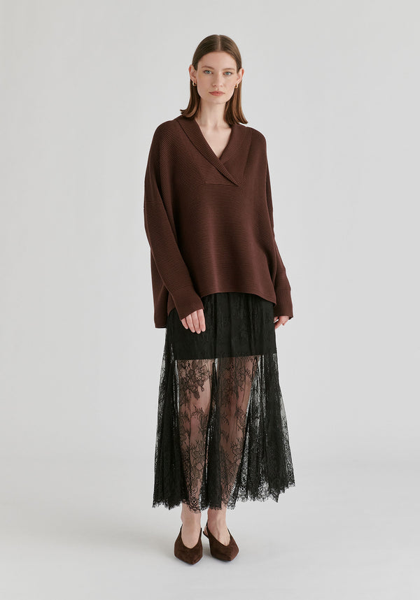 Shawl Collar Ribbed Jumper