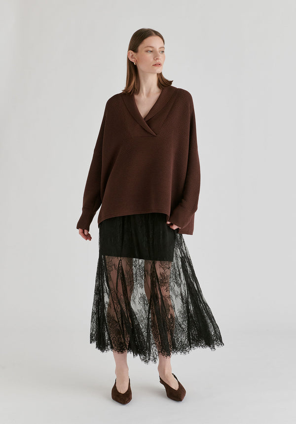 Shawl Collar Ribbed Jumper