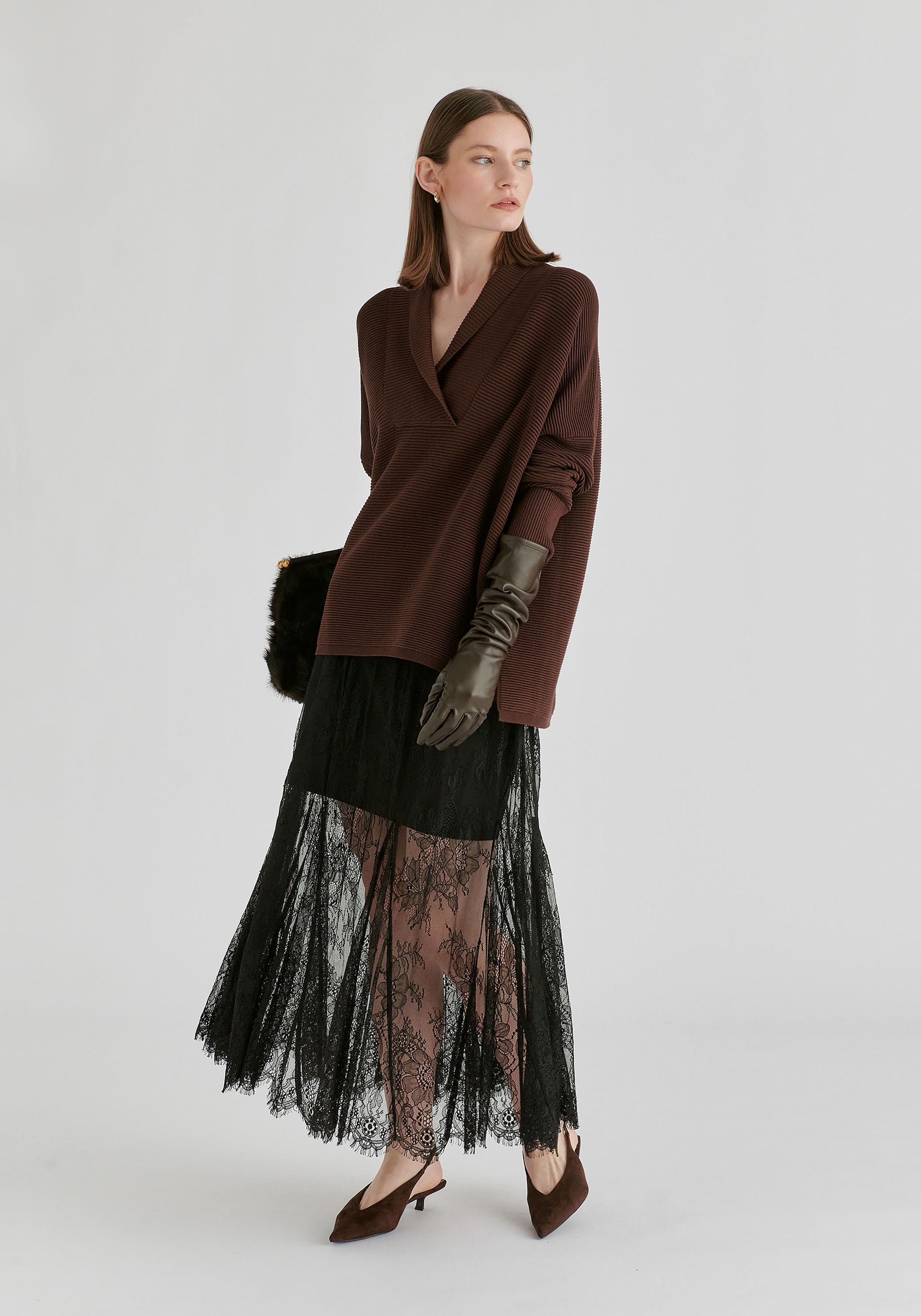 Shawl Collar Ribbed Jumper