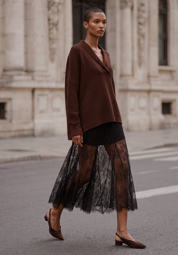 Shawl Collar Ribbed Jumper