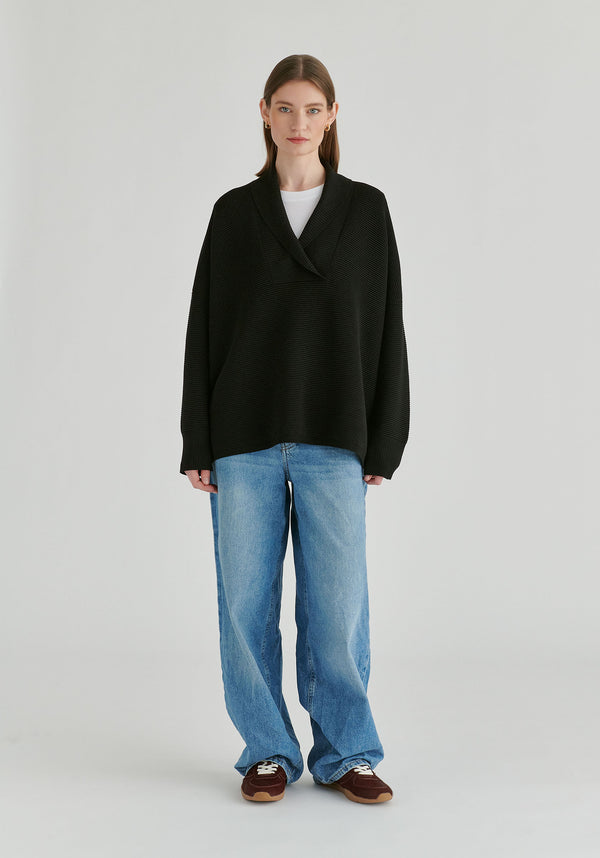 Shawl Collar Ribbed Jumper