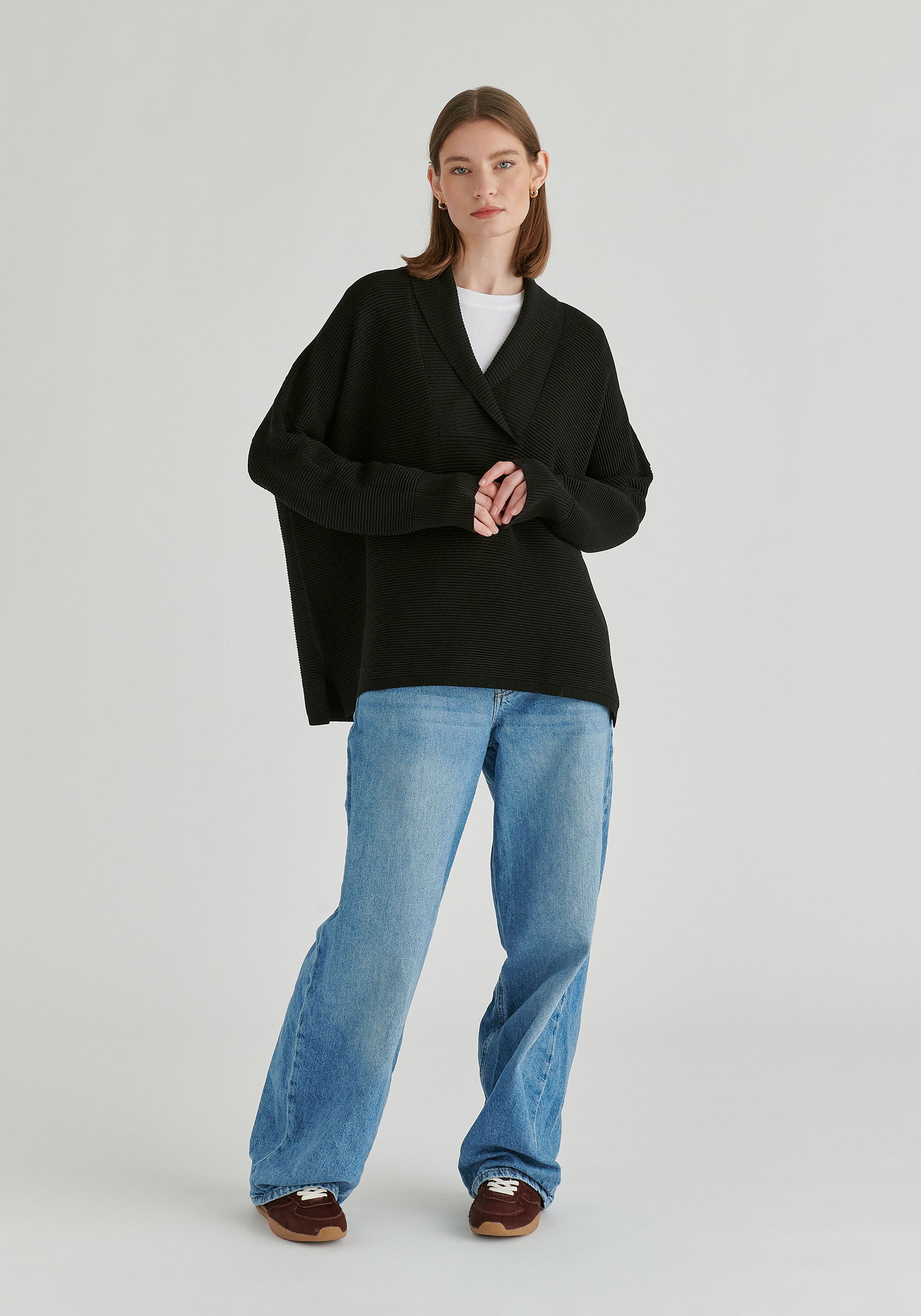 Shawl Collar Ribbed Jumper