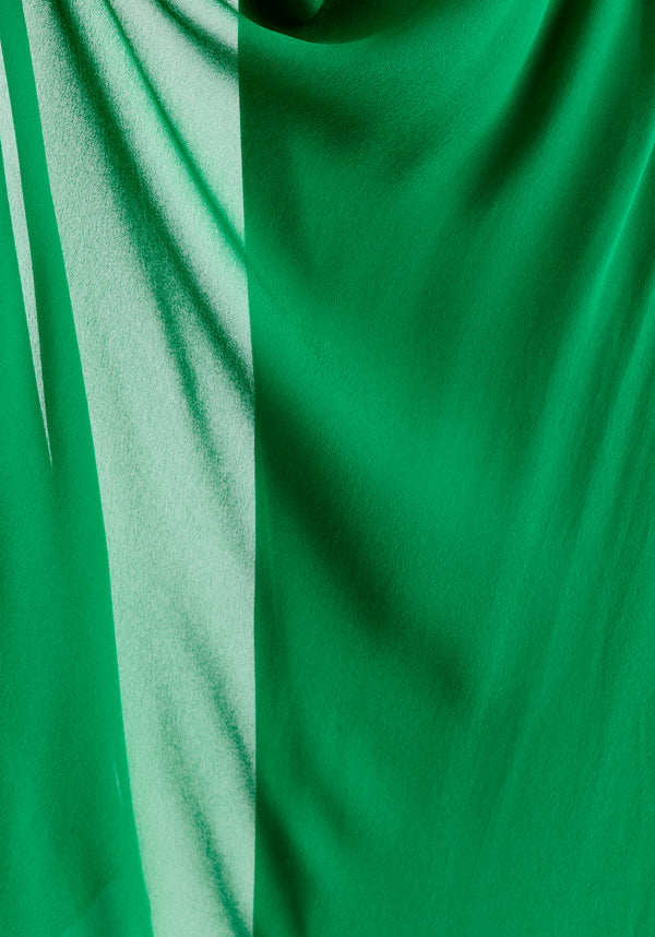 One Shoulder Flowy Dress in Green Close Up