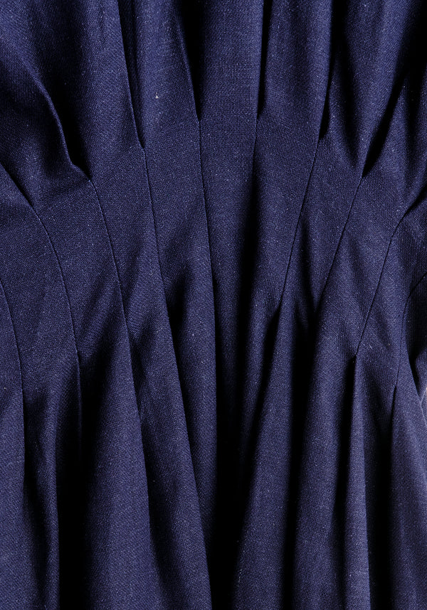 Linen Blend Button Jumpsuit in Navy Close Up