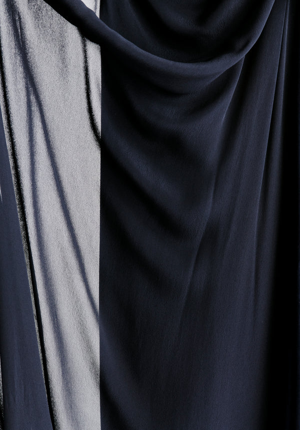 One Shoulder Flowy Dress in Navy Close Up