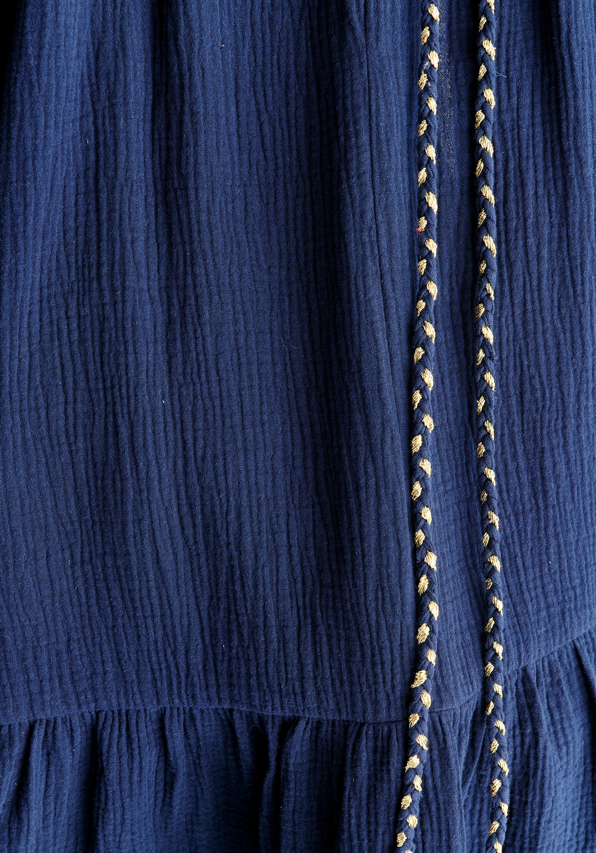 Cheesecloth Swing Dress in Navy Close Up